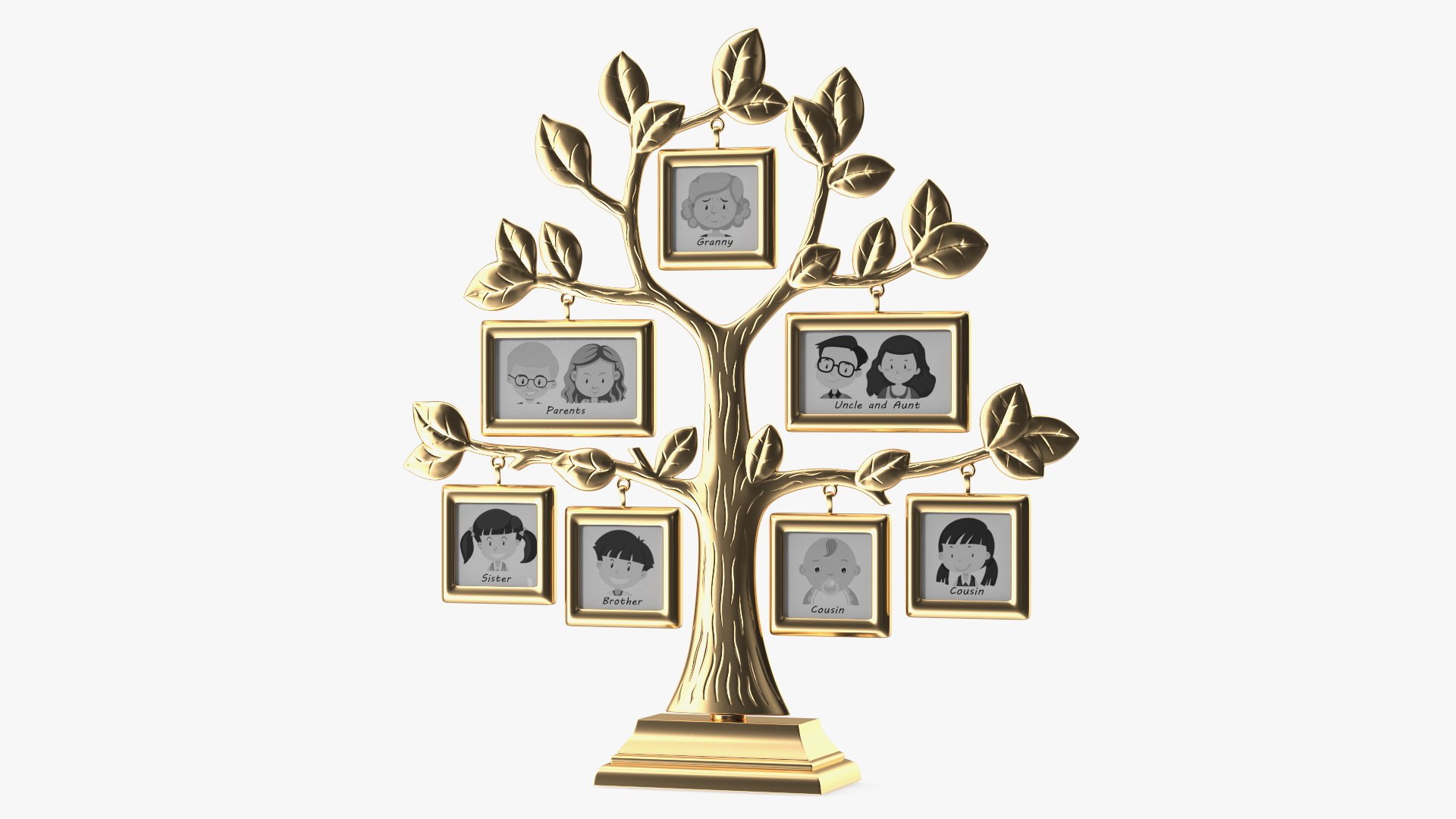 3D Golden Family Tree And Hanging Photo Frames TurboSquid 1969596