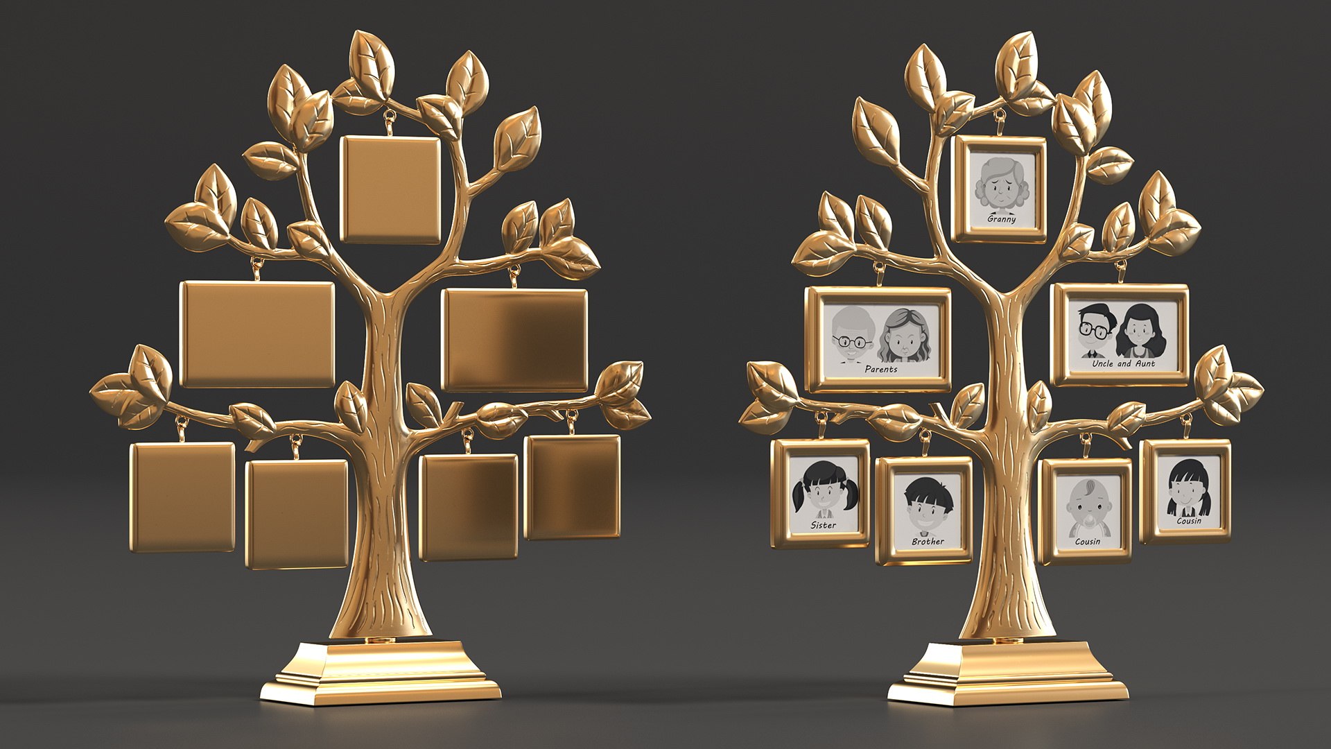 3D Golden Family Tree And Hanging Photo Frames TurboSquid 1969596