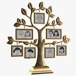 3D Golden Family Tree and Hanging Photo Frames