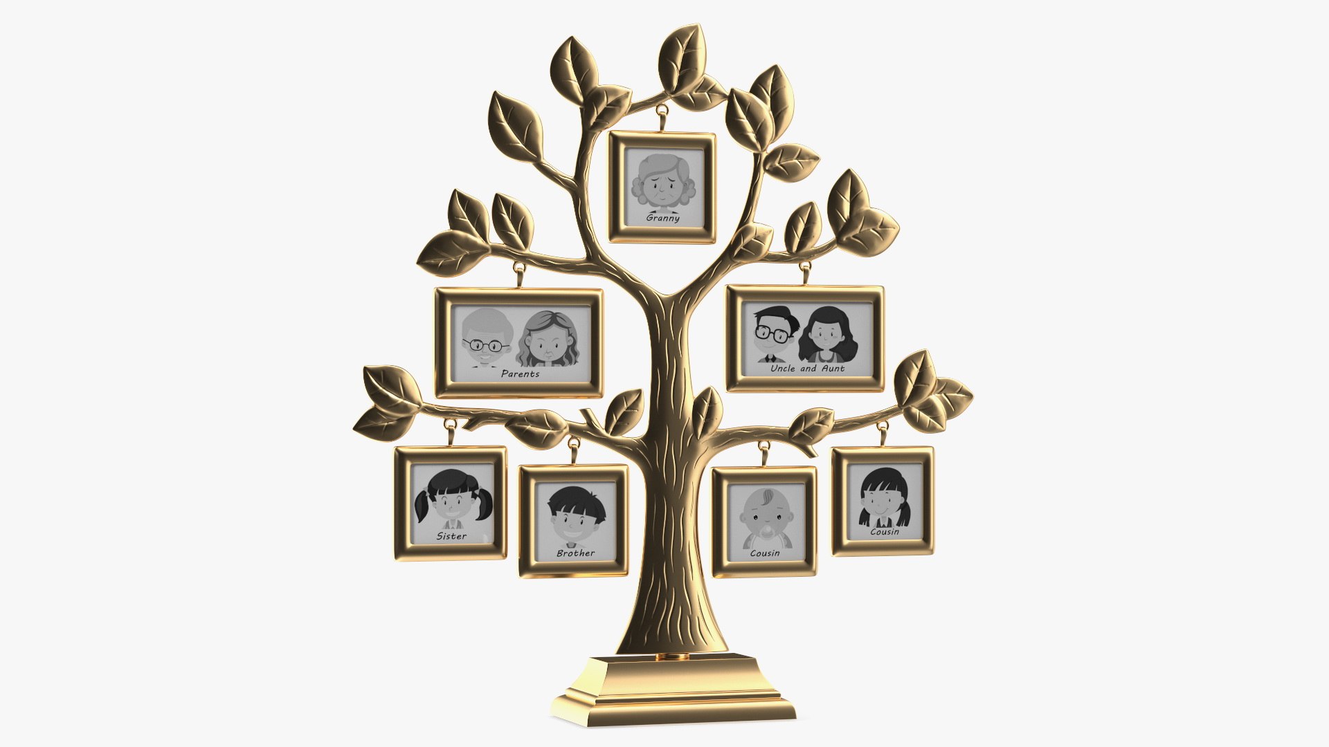 3D Golden Family Tree and Hanging Photo Frames TurboSquid 1969596