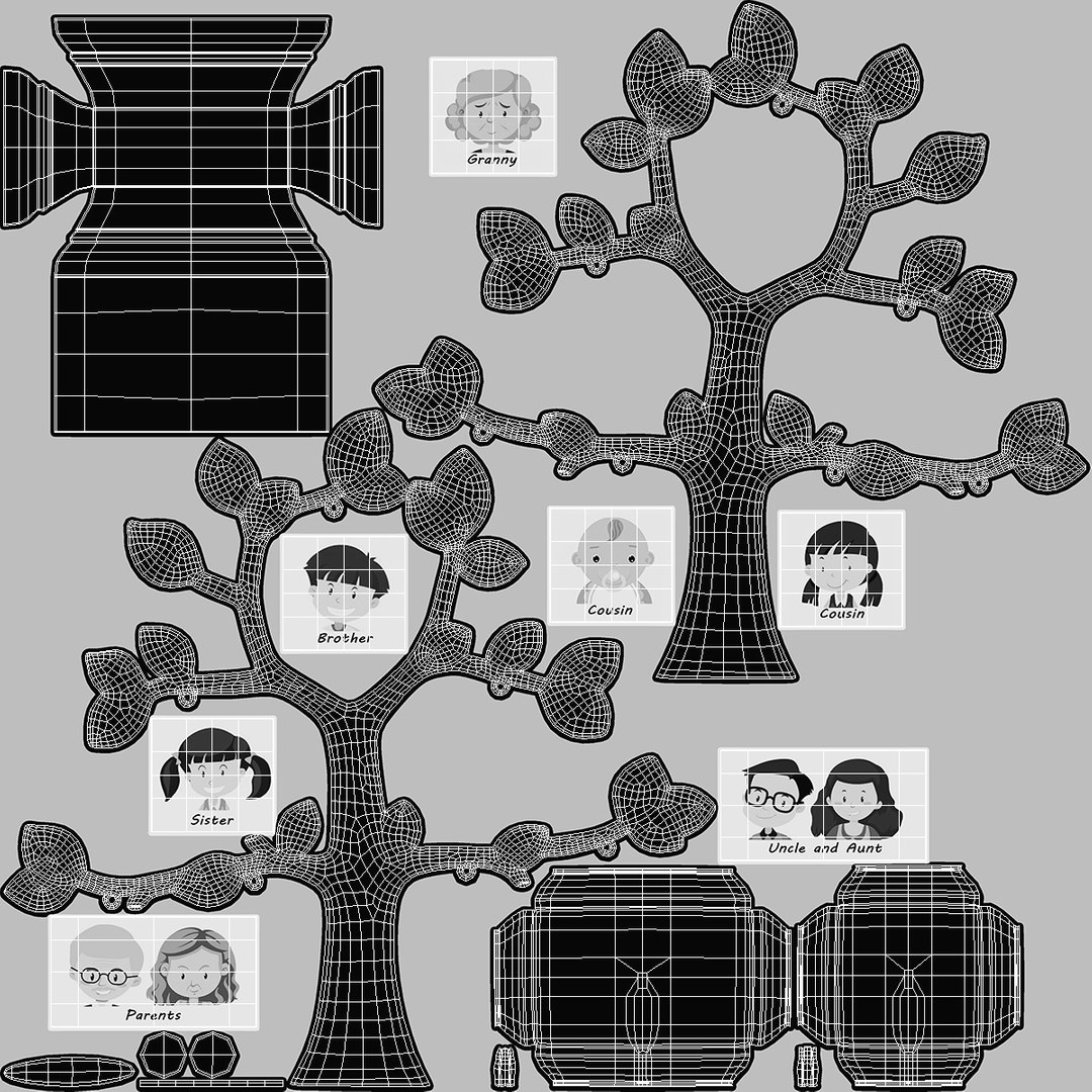 3D Golden Family Tree and Hanging Photo Frames TurboSquid 1969596
