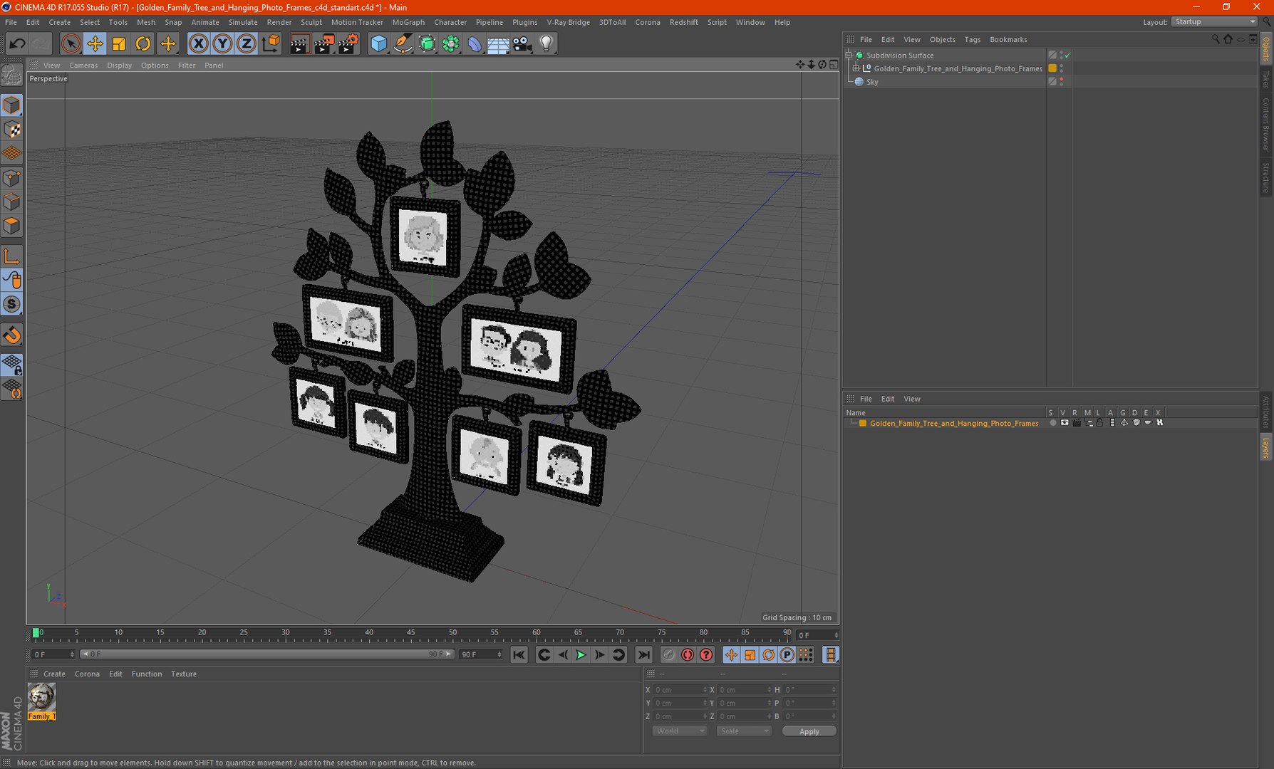 3D Golden Family Tree and Hanging Photo Frames TurboSquid 1969596