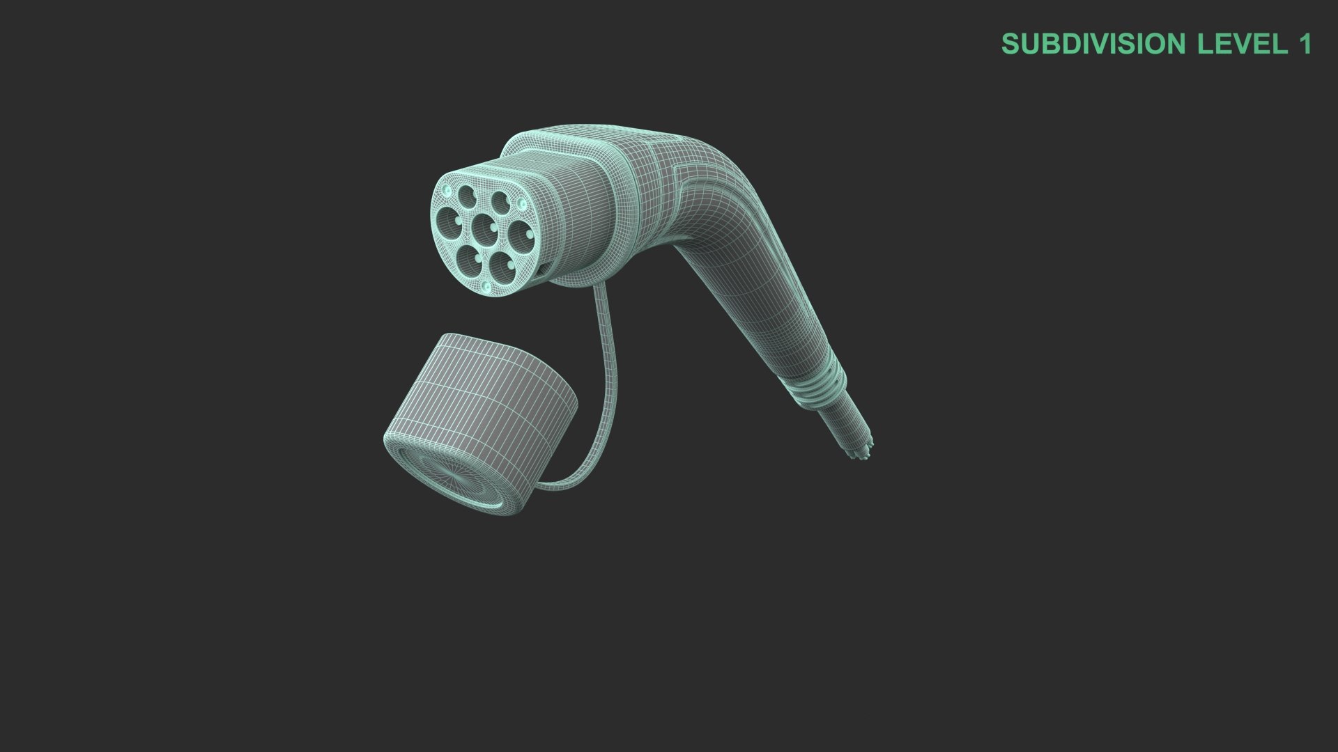 EV Charging Plug 3D model https://p.turbosquid.com/ts-thumb/LW/h8Rvcy/Iu/wireframe_0004/jpg/1746553703/1920x1080/fit_q87/97e65376f955dbddfcc4cdf1c935e7e22e65acf7/wireframe_0004.jpg