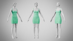 Dress 52 Medium Aquamarine With Design 3D model