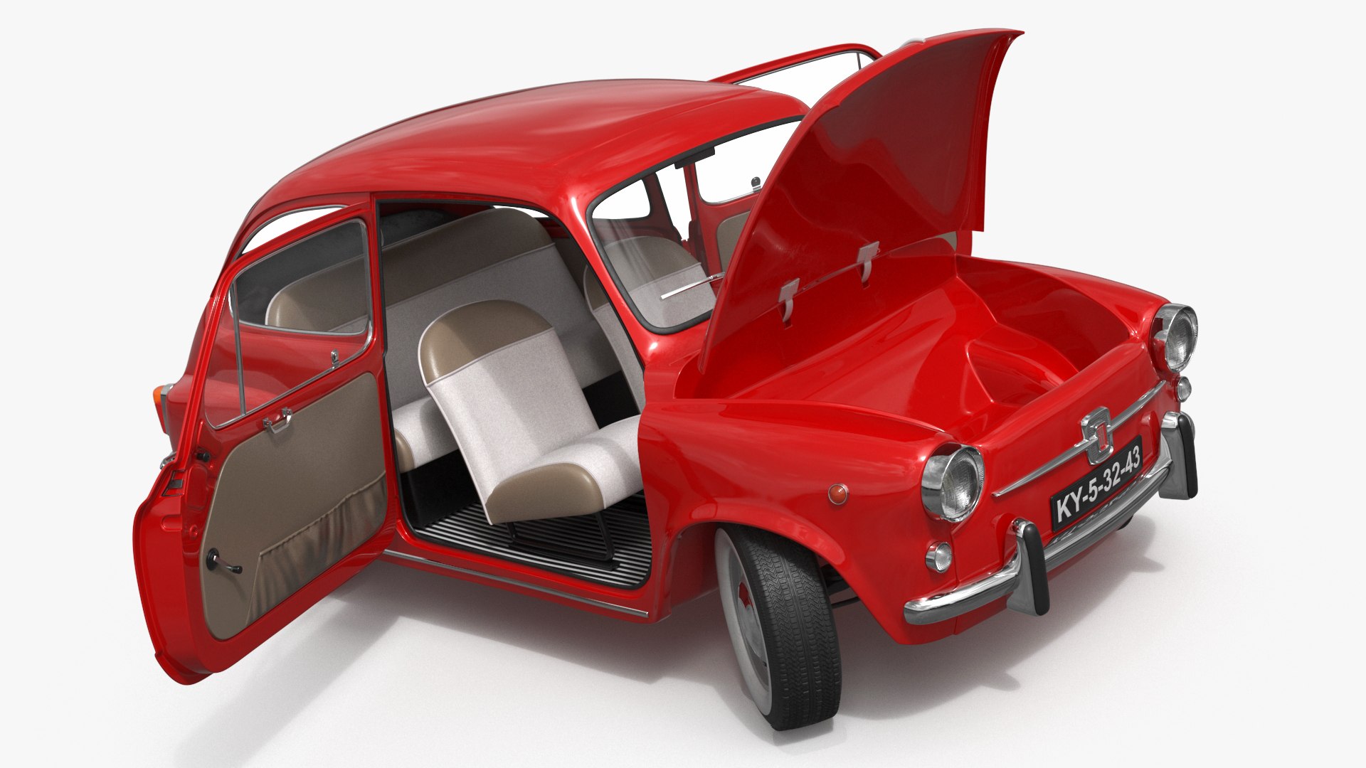 Fiat 600 Retro Coupe Red Rigged for Maya 3D model preview