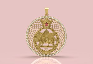 3D Lion Round Pendant - 0114