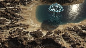 3D Scene Biodome and in lake desert model