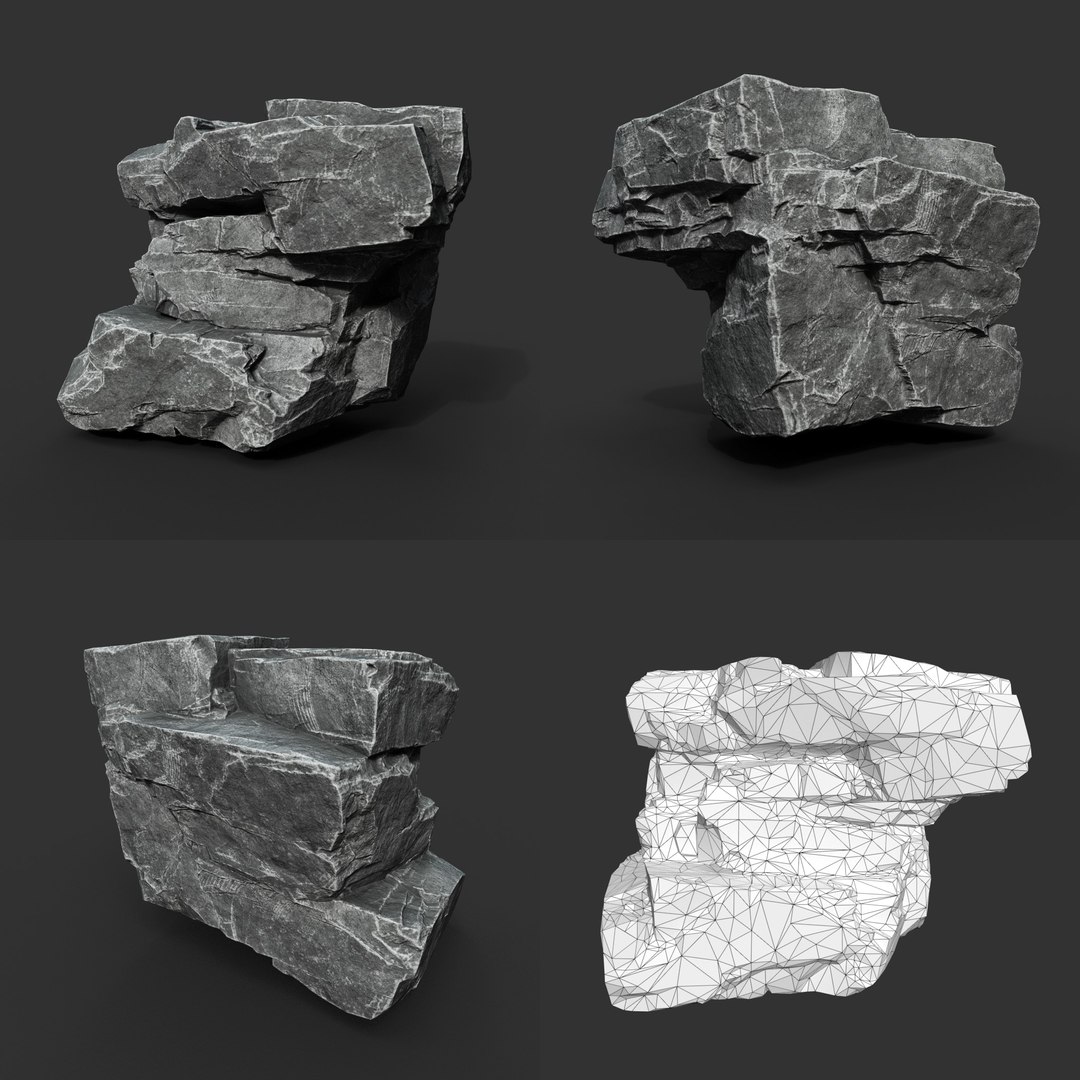 8 Low poly PBR Gray Sharp Rock - Ultra HD 16K Textures 3D model ...