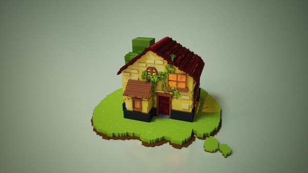 voxel simple farm house game asset 3d