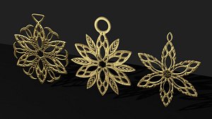 3D model Three snowflakes pendants