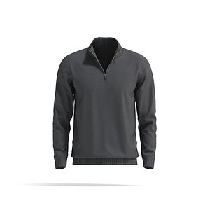 Black Quarter Zip Sweater - knitted men pullover with zipper neck model