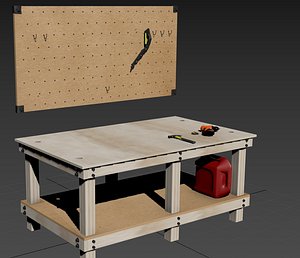 shop table wood peg 3D