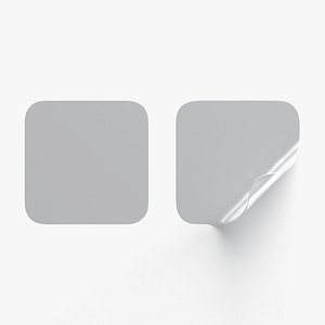 Two Square Stickers - silver smooth and curled corners adhesive label 3D model