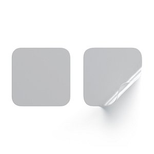 Two Square Stickers - silver smooth and curled corners adhesive label 3D model