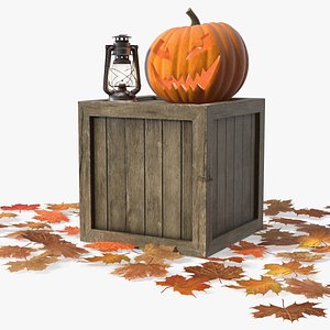 Crate with Glowing Pumpkin and Lantern model