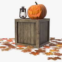Crate with Glowing Pumpkin and Lantern