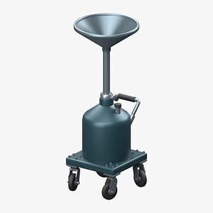 Workshop Oil Drain Trolley with Rounded Funnel and Detailed Casters