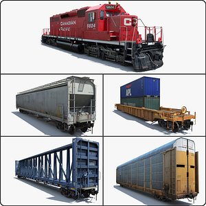cargo train cars 2 3d obj