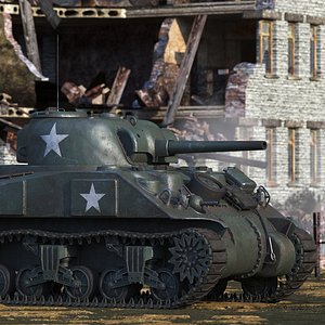 3D Combat M4 Sherman Tank Rigged for Cinema 4D