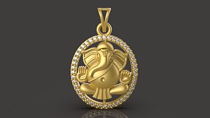 3D Round Ganesh Pendant - 0056