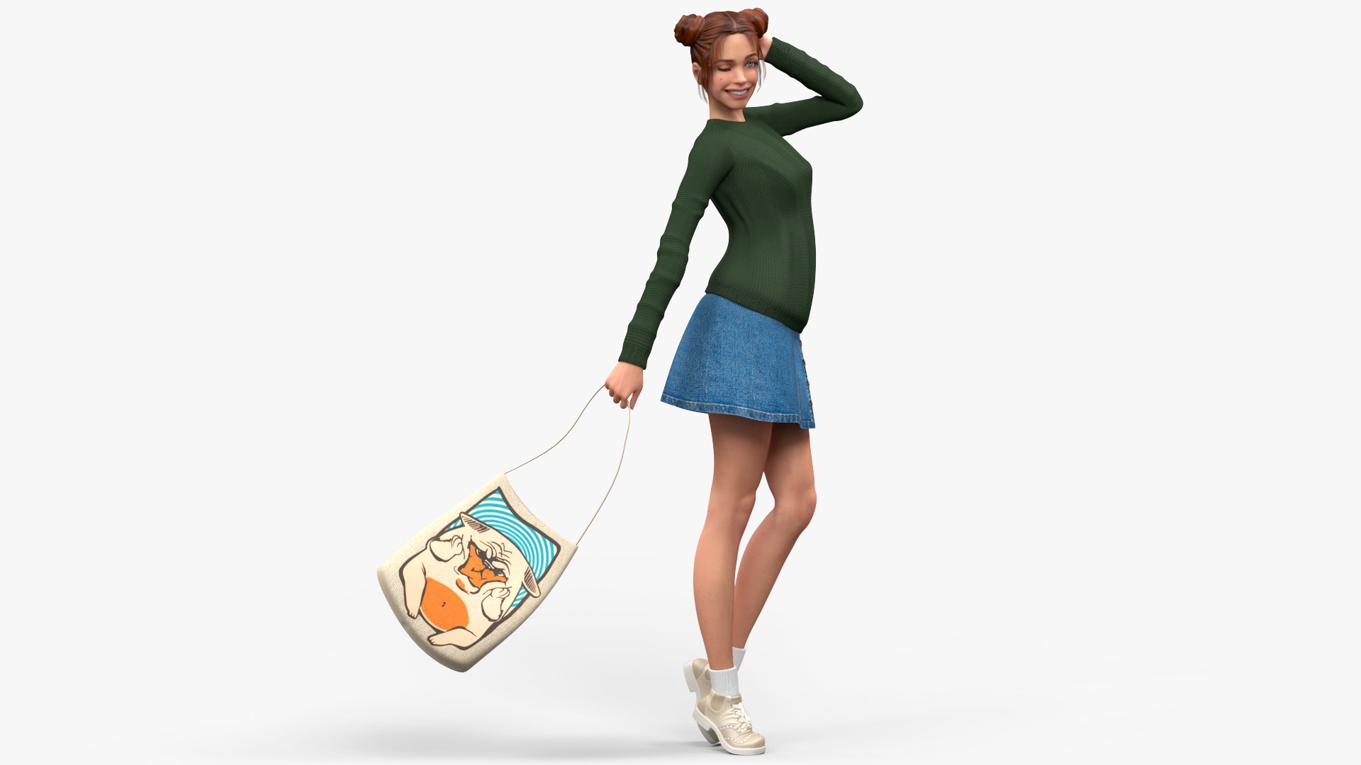 Happy European Woman in Casual Clothes 3D model preview