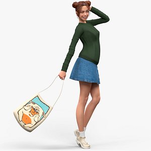 3D Happy European Woman in Casual Clothes