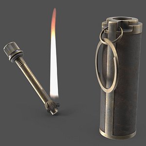 Vintage Permanent Match Lighter Brass and Leather