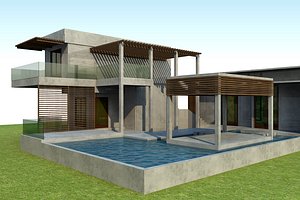 Exterior scene of modern single house minimal contemporary style
