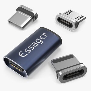 Essager Magnetic Charging Adapter USB C with 3 Tips Blue 3D model