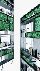 3D Loft bookcase  Furniture partition with books and plants model