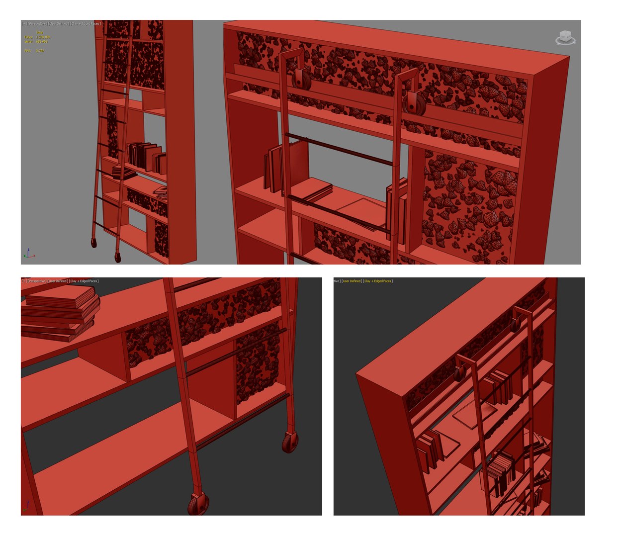 3D Loft bookcase Furniture partition with books and plants model ...