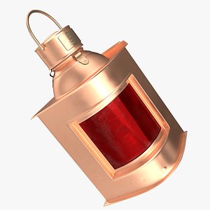 Antique Copper Ship Lantern with Red Glass 3D model