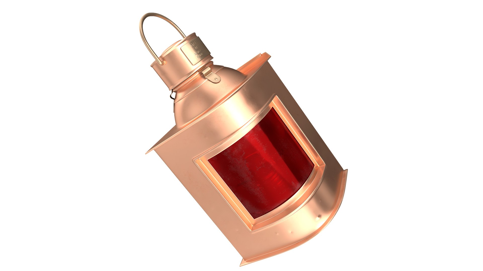Antique Copper Ship Lantern with Red Glass 3D model preview
