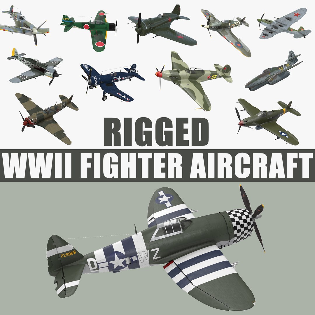 WWII Rigged Fighter Aircraft 3D Models Collection 3D model preview