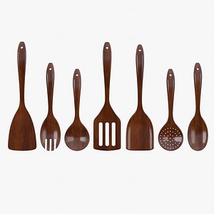 3D Wooden Kitchen Utensils Set model