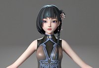 cartoon manga girl asian Japanese anime Loli sister characters Low-poly 3D model
