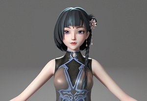 cartoon manga girl asian Japanese anime Loli sister characters Low-poly 3D model
