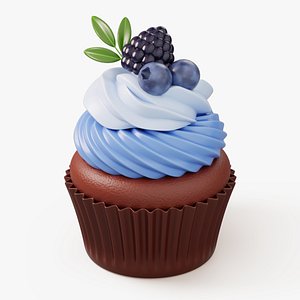 3D Blueberry Cupcake Dessert