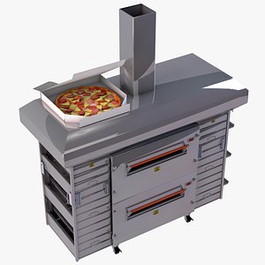 3D Pizza Oven and Pizza Box and Pizza