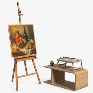 3D Framed Canvas on Easel with Compact Art Table
