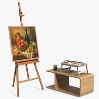Framed Canvas on Easel with Compact Art Table