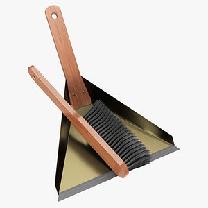 Brush and dustpan with wooden handles