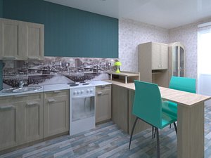 studio apartment kitchen room 3D model