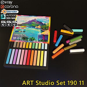 artist studio pastels set 3D