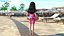 Ragazza asiatica in costume da spiaggia con cerchio gonfiabile attrezzato per Cinema 4D