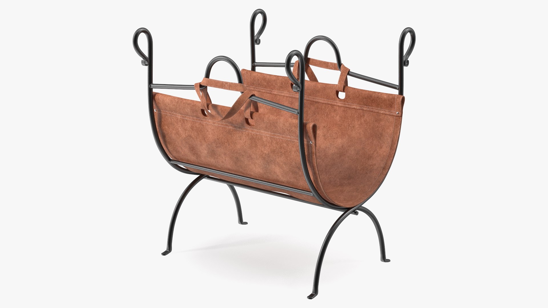 Firewood Log Rack Leather Sling Brown Empty 3D model preview