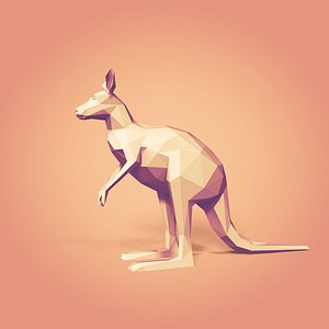 Low Poly Cartoon Kangaroo Figurine