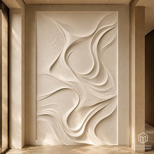 Modern Abstract Organic Wave Decor Bas Relief Mural STL CNC 33 3D model