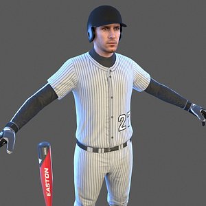 3D baseball player bat ball