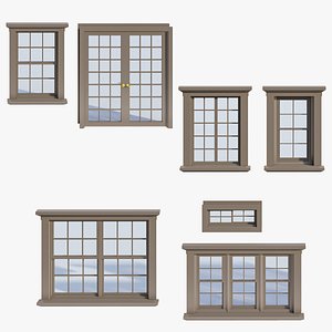 Single Hung Double Hung Windows and Double Door Pack 3D model